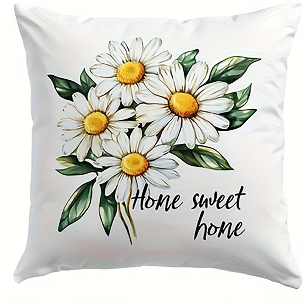 Daisy Hello Spring Floral Pillowcasebedroom Sofa Decorative Cushion Cover With Zipper Soft Cushion Cover