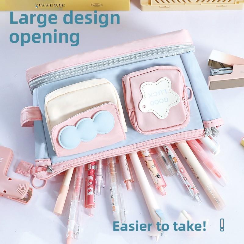 Multicolor Contrast Handle Dopa Amine Pencil Case With Large Capacity For Students And Office Use