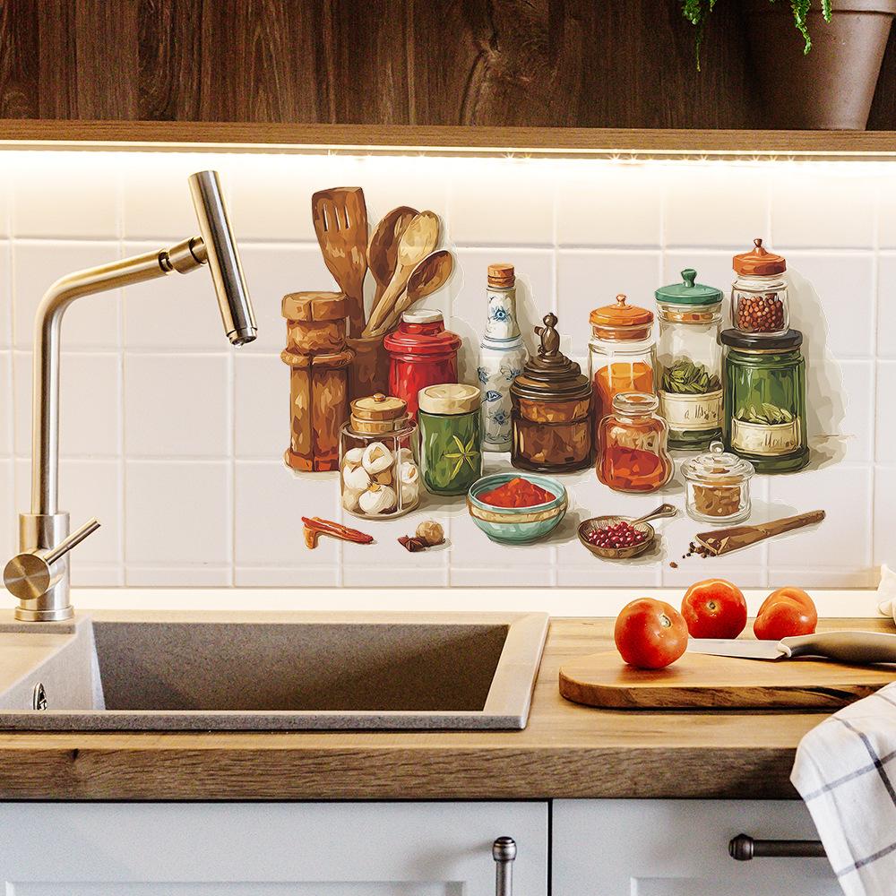 Creative Simulation of Ingredients and Seasonings, Kitchen and Restaurant Decoration and Beautification Stickers