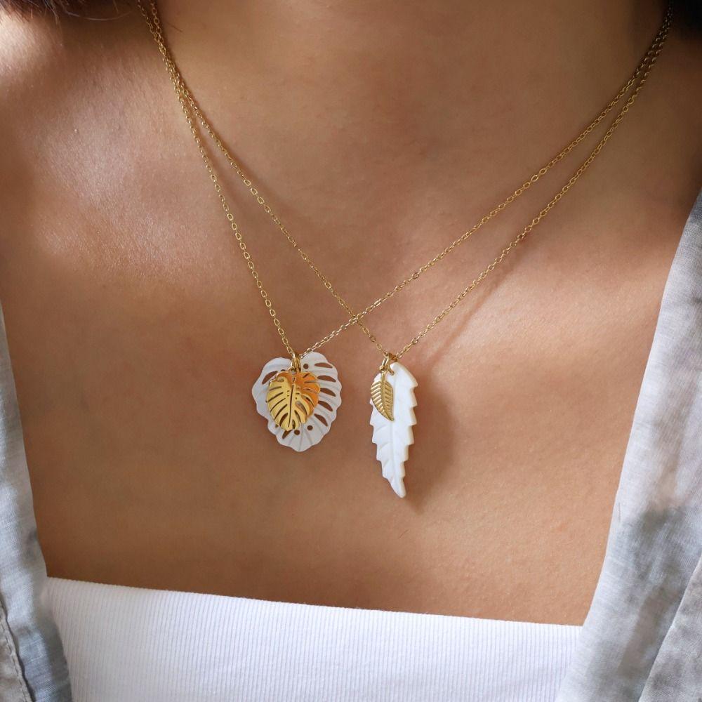 Adjustable Bohemian Style Pendant Handmade Gold Plated Leaves Necklace  Jewelry Accessories