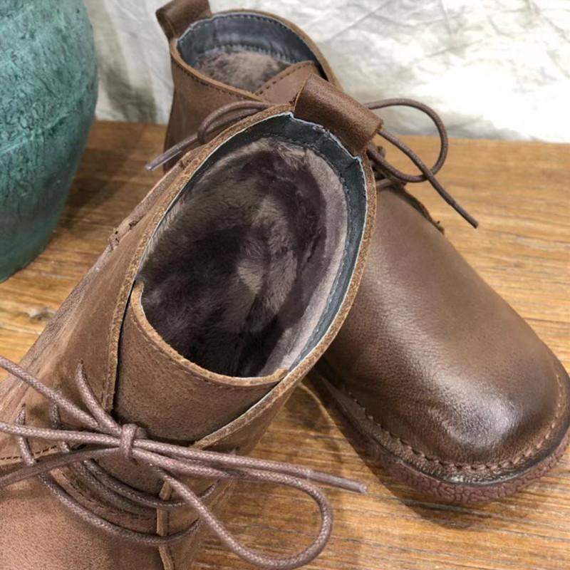 

GKTINOO Retro nostalgic pure cowhide handmade women s boots flat bottom women s shoes winter plush warm snow boots high quality 9