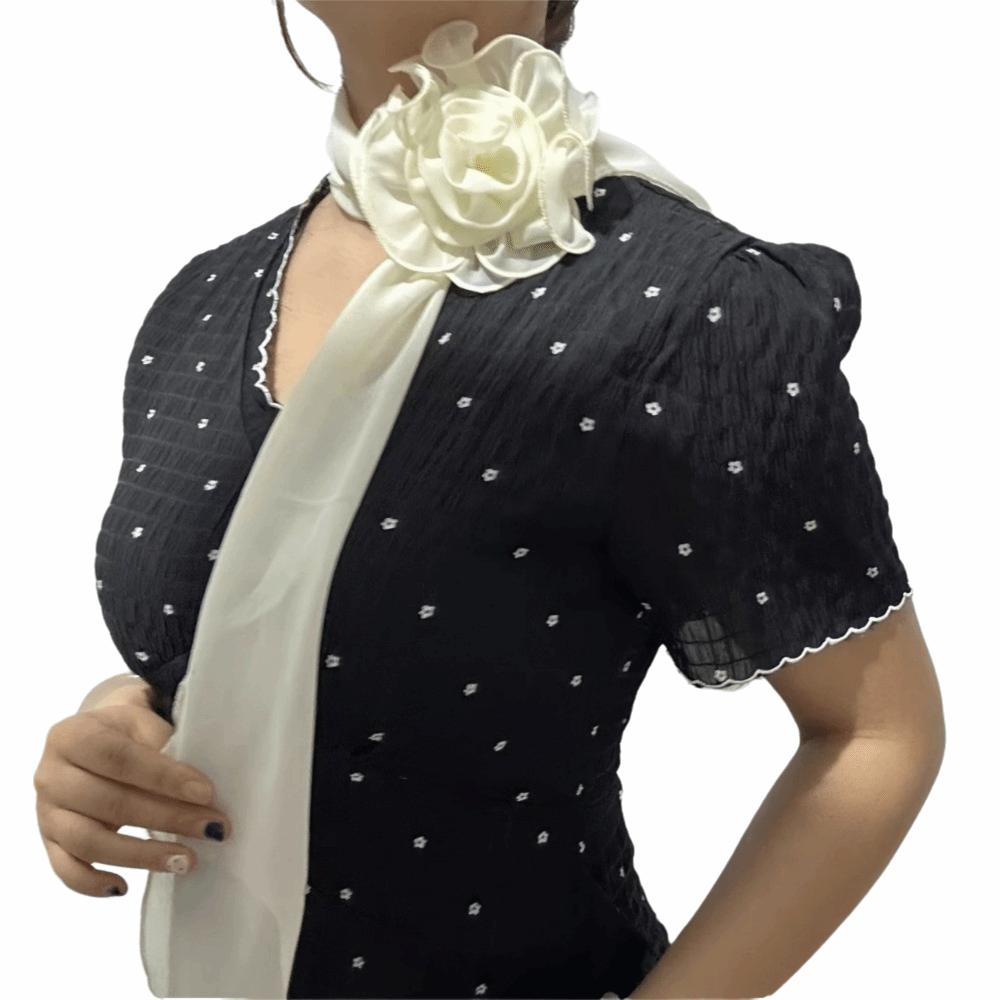 Elegant Silk Rose Scarf Soft Women’s Neck Scarf Simple Long Floral Scarf Party Wear