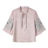 Mom's Stylish Chinese Stand Collar Chiffon Top for Spring/Summer - Seven-Sleeve Blouse for Middle-Aged & Elderly Women
