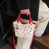 PU Leather Bucket Fashion Shoulder Bag for Women Ladies Cherry Printed Crossbody Bag Trendy Top-handle Bag with Adjustable Strap