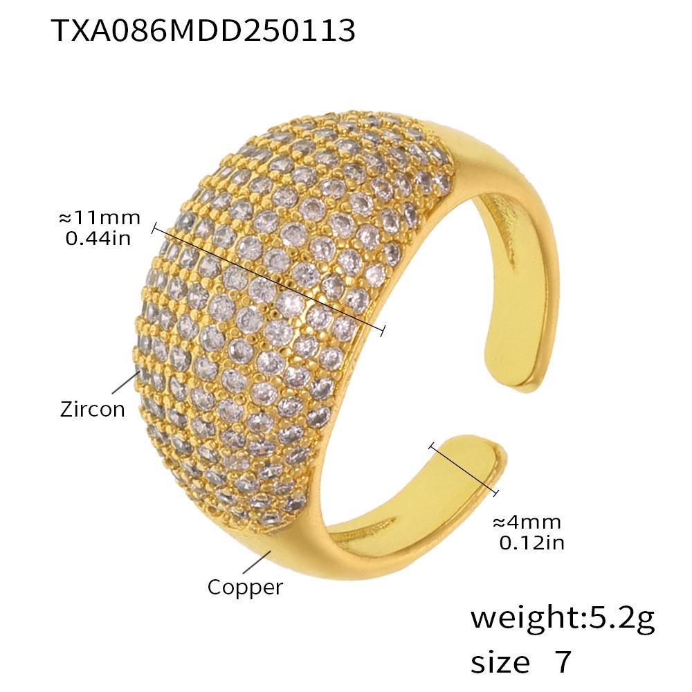 18K Gold-Plated Titanium Steel Necklace & Open Ring Set with Zircon and Copper Heart Pendant – European Minimalist Chic Style.