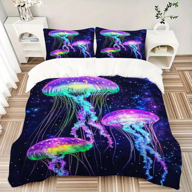 3pcs Colorful Jellyfish Bedding Set - Includes One Quilt Cover and Two Pillowcases (No Core) - Perfect for Bedroom and Guest Room Decoration