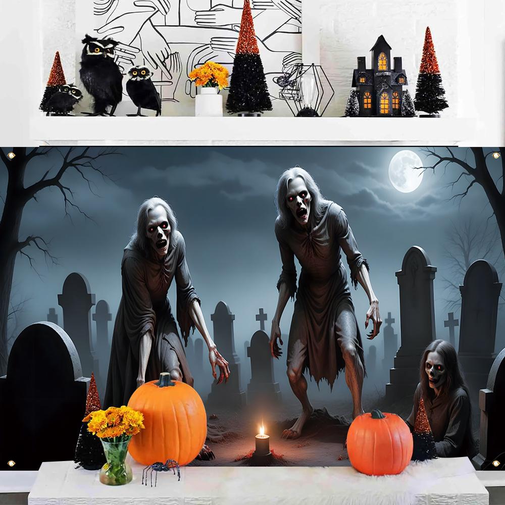 1 Halloween-Zombiefriedhof-Hintergrund - bezaubernde Friedhofsszene mondbeschienene Nacht Schädel- und Geisteratmosphäre