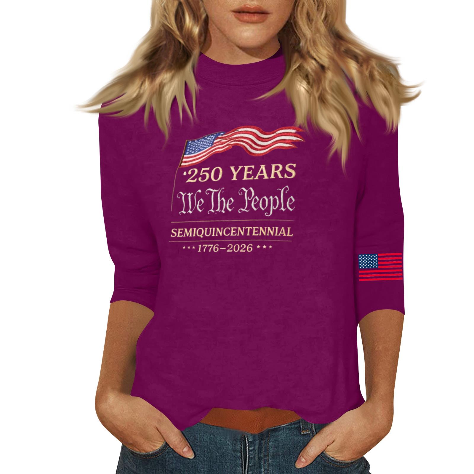 

Women s Fashion Casual Three-quarter SleevePrinted Round Neck Top S винний