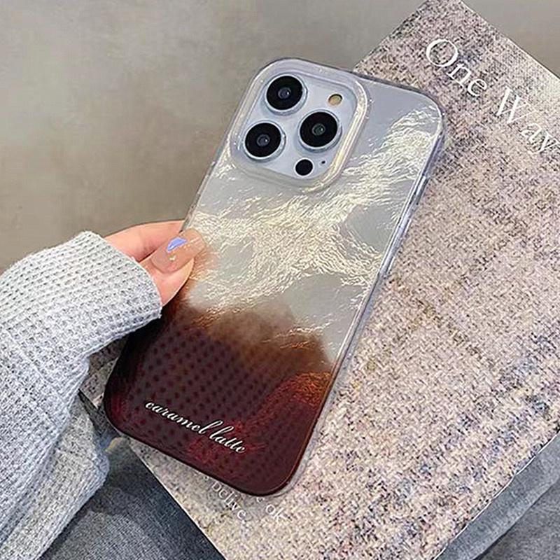 Luxuriöse Kaffeefarbene Mischhülle für IPhone 16 15 14 13 12 11 Pro Max 7 8 Plus X XS Max XR Farbverlauf Blattgoldmuster Hülle