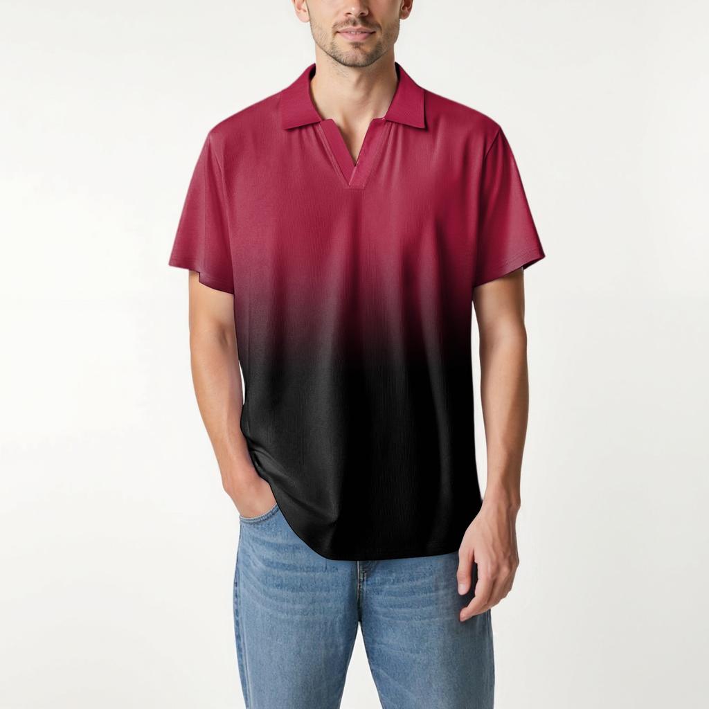 Moda Hombre Top Estampado Cuello en V Manga Corta Camiseta de Golf