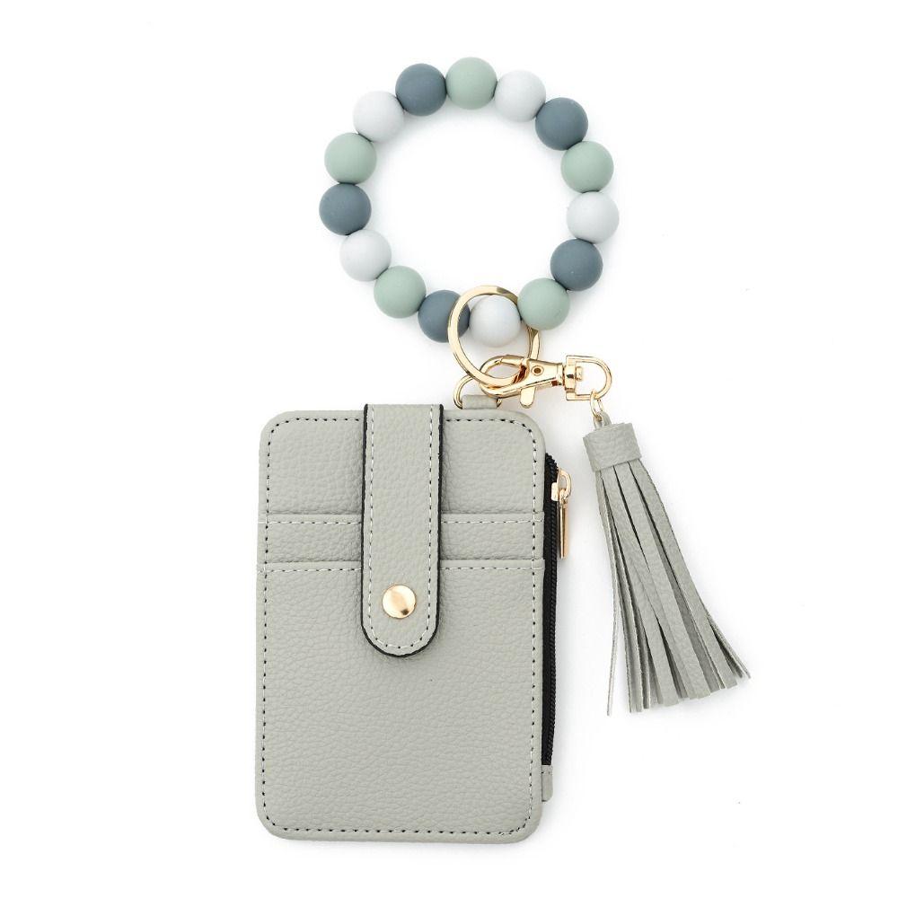 Faux Leather Card Holder Bracelet Keychain Wristband Card Case Keyring  Fashion Accessory