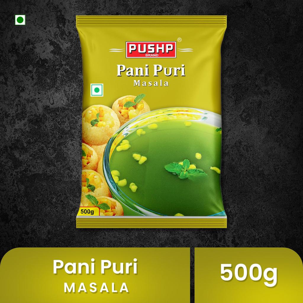 Pushp Panipuri Masala Pittig Fris Munt Tamarinde Kruidenmix voor Authentieke Indiase Straatstijl Pani Puri 500g Pak van 1