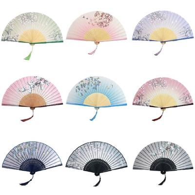 Foldable Bamboos Fan With Flowing Tassels Imitation Silk Handheld Fan For Cooling And Decorative Purposes Holiday Gift