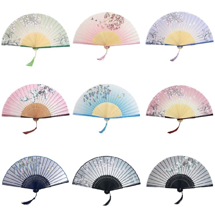 Foldable Bamboos Fan With Flowing Tassels Imitation Silk Handheld Fan For Cooling And Decorative Purposes Holiday Gift