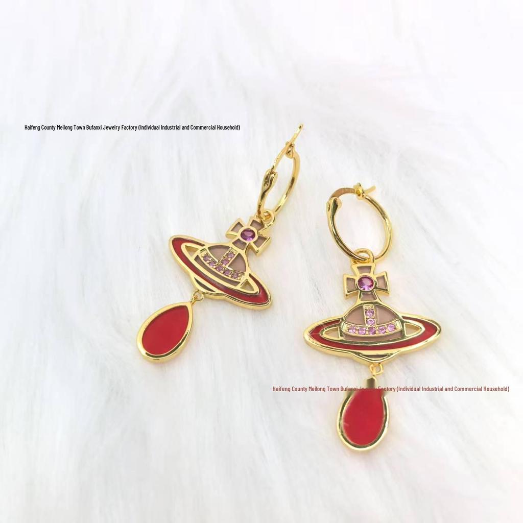 Concetta Cixi Glass Saturn Set: Necklace, Bracelet, Stud Earrings - Women's Luxurious Punk Clavicle Chain