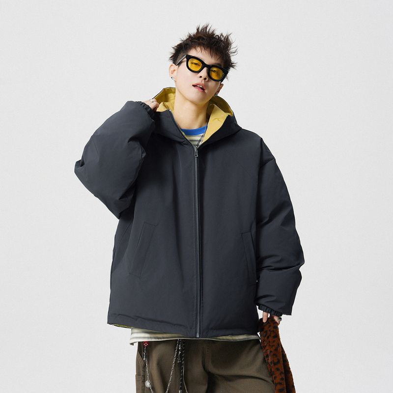 51 Hip-Hop Winter Trendy Solid Color Hooded Cotton Jacket for Men Vibe American Retro Thick Loose Couple Cotton Coat