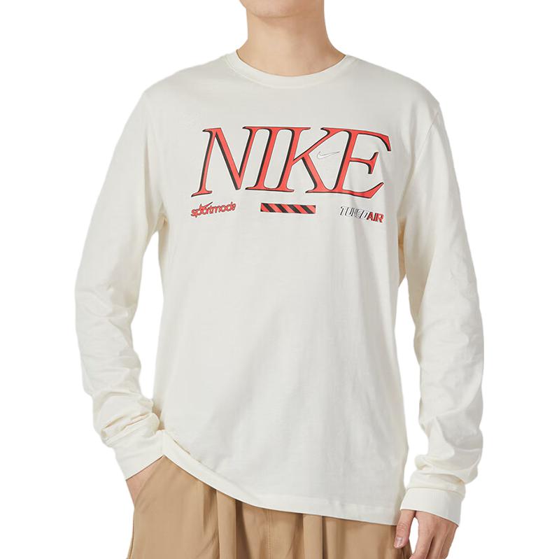 Nike Alphabet-Print Atmungsaktives Langarm-T-Shirt Herren Tops Weiß FD1340-110