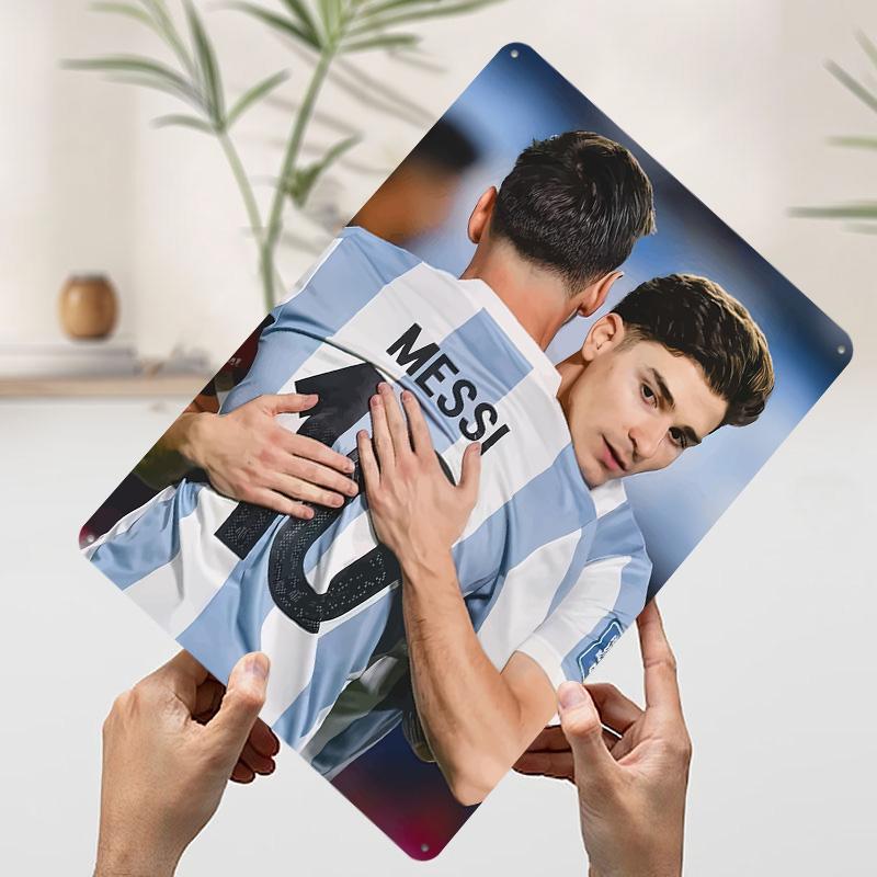 

Messi and Alvarez Hugging Celebration Tinplate Poster Customized Wall Art Vintage Metal Signs Retro Tin Plaque for Office Decor 7.9x11.8In(20x30cm)
