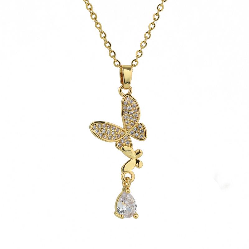 Korean Butterfly Tassel Luxury Diamond Titanium Steel Necklace - Women's Versatile Clavicle Jewelry