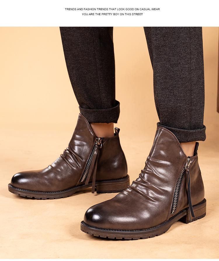 Men's Retro Zipper Pleated Chelsea Boots - New Style Casual Cowboy Design