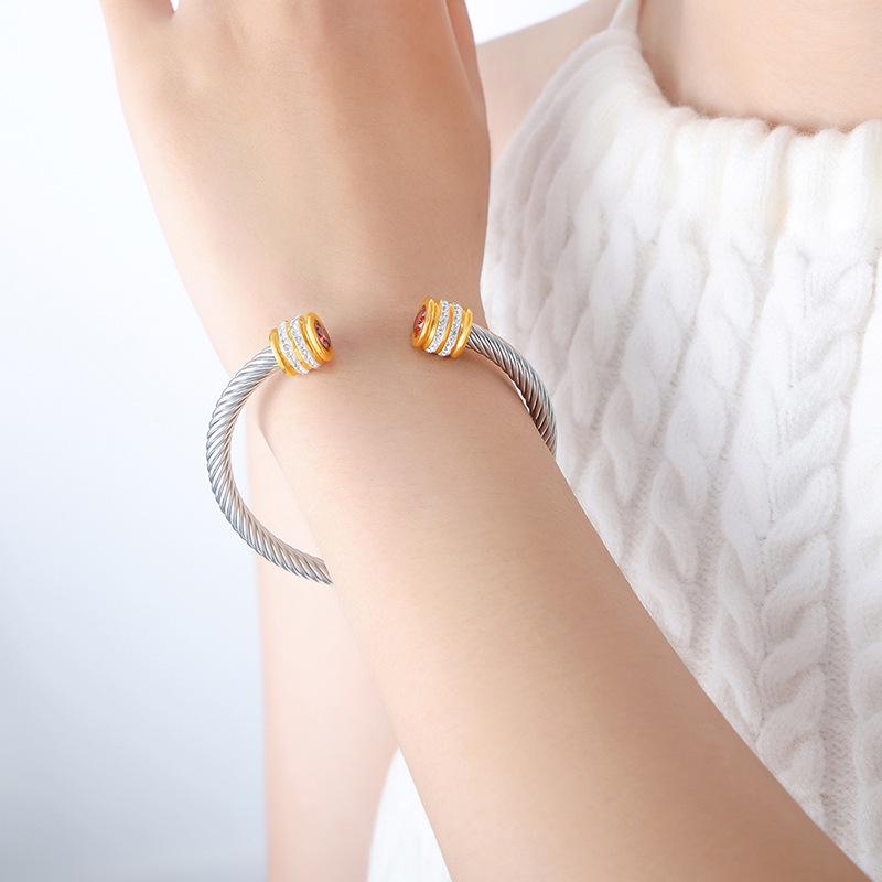 Titanium Steel Multi-Color Zirconia Open Bangle - Cross-Border Stainless Steel Hand Ornament