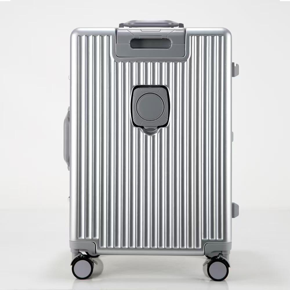 Universal Aluminum Frame Trolley Suitcase with Front Opening and Large Capacity for Women and Men
