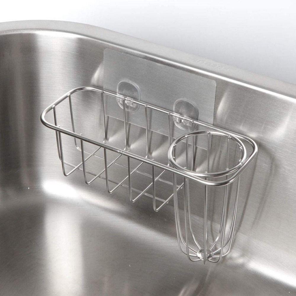Stainless Steel Sink Hanging Basket Rounded Corners Sponge Storage Basket Sink Drain Rack  for Home