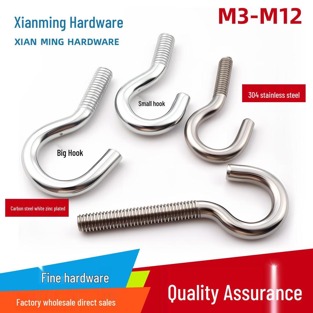 Threaded Steel Screw Hook - Zinc Plated, Question Mark Shaped Open Hook