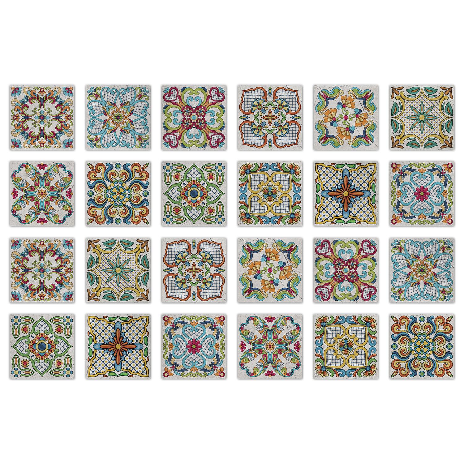 

24PCS Classic Square Tile Stickers Artistic Home Decoration Self-Adhesive Removable Wall Decals Stickers for Kitchen Bathroom 10x10CM