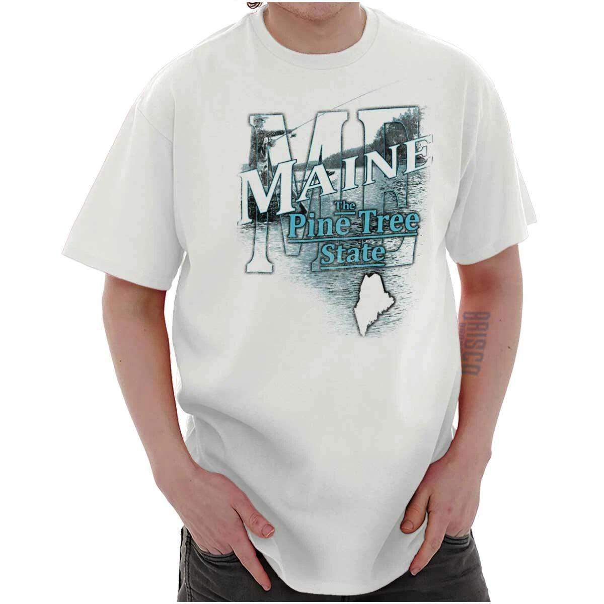 Maine Fishing Lake Souvenir Travel ME Tourist Adult Short Sleeve Crewneck Tee M