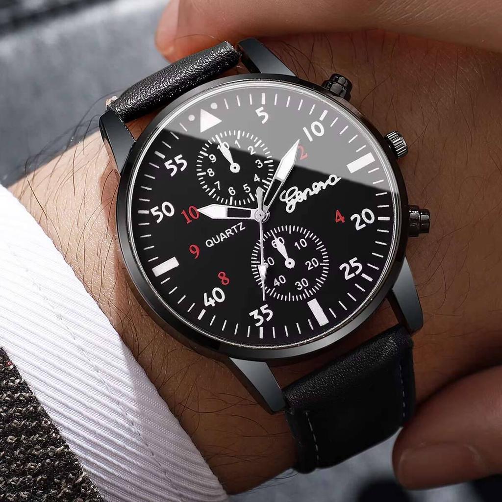 2 Stück Modisches Business-Uhren-Set Lässige Lederarmband-Quarzuhren für Herren Uhr Geschenk Reloj Hombre