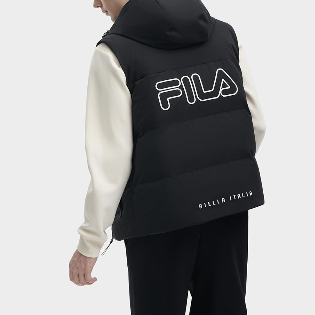 Fila Logo Print Solid Color Hooded Casual Down Vest Men Vest Black F11M349908FBK