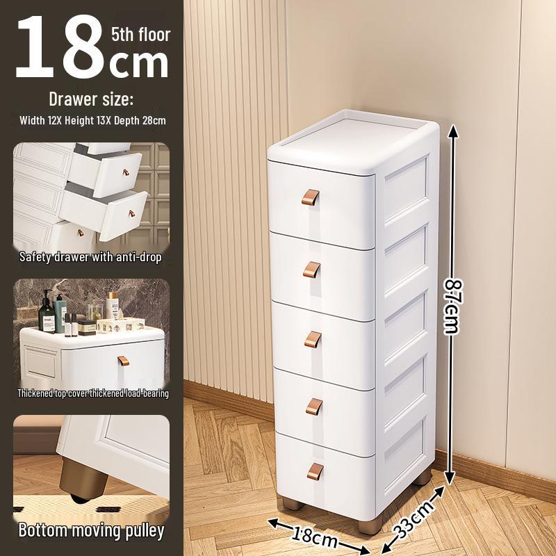 Gap Narrow Edge Multi-Layer Movable Storage Cabinet with Drawer for Kitchen, Available in 18/25/30cm Sizes