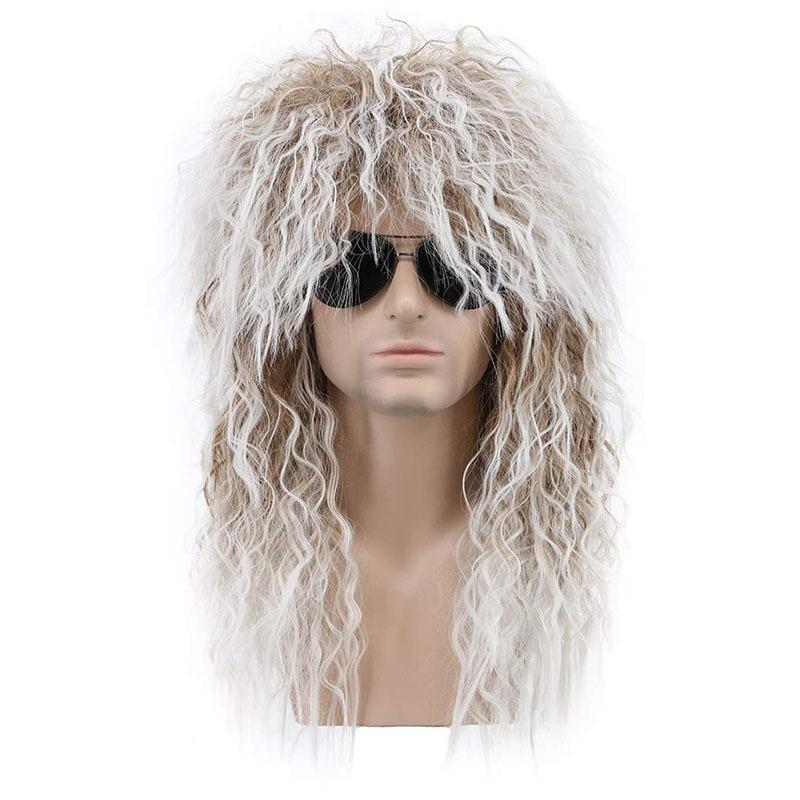 European and American men's hair long curly 80s punk heavy metal wig halloween full hood
