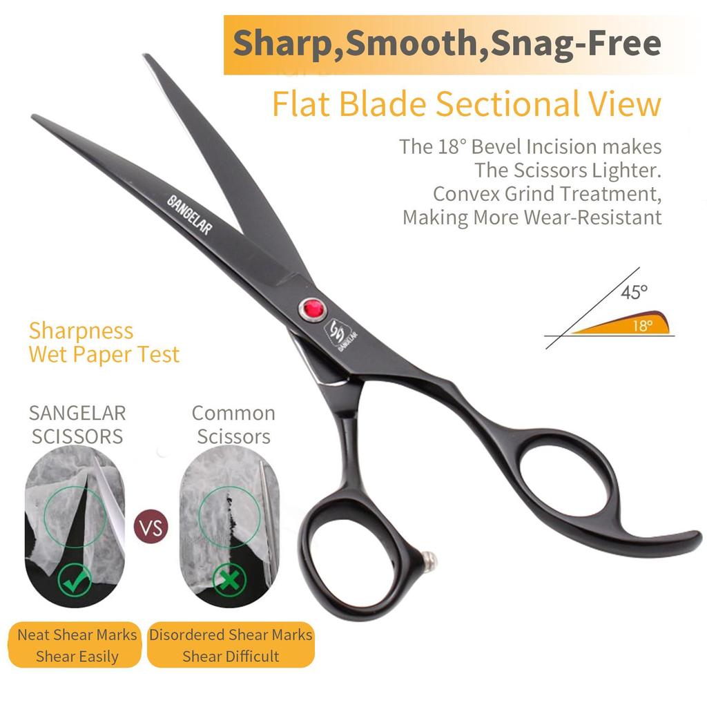 SANGELAR 7-calowe nożyczki do pielęgnacji zwierząt domowych Zakrzywione w górę i w dół Zakrzywione nożyce do pielęgnacji zwierząt Profesjonalne nożyczki zakrzywione dla psów Pielęgnacja sierści zwierząt Narzędzia dla fryzjerów
