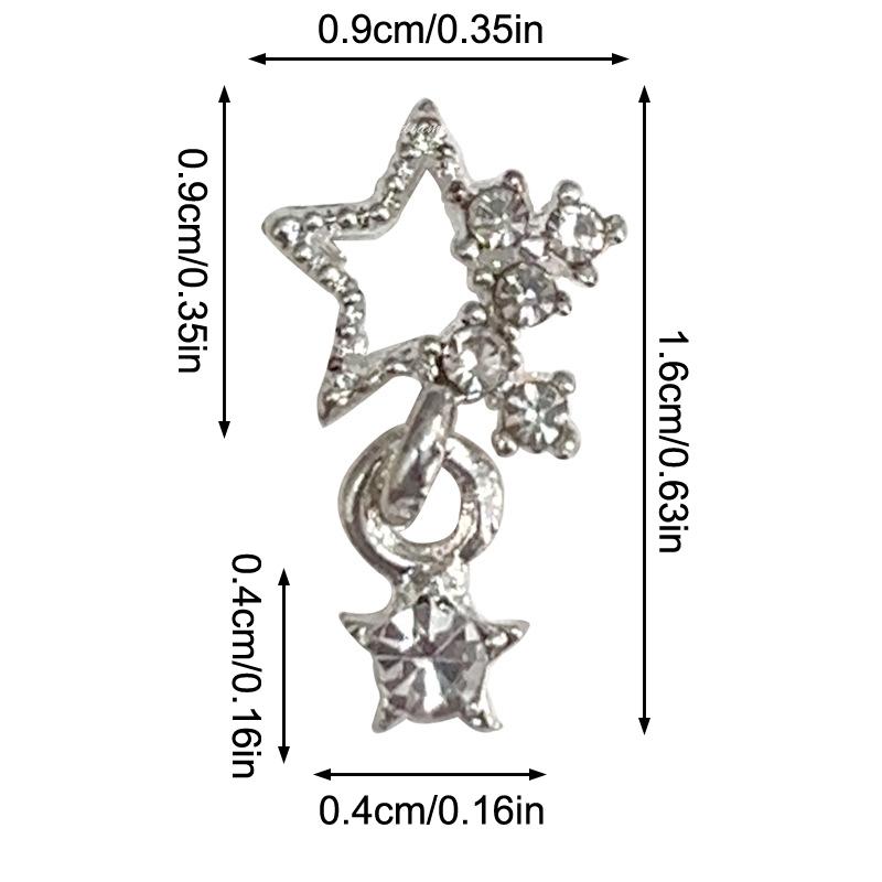 5Pcs Hollow Out Pentagram Pendant Nail Decoration Alloy Star Gold/Silver Wearable Nail Drill Accessory Nail Art Jewelry Material