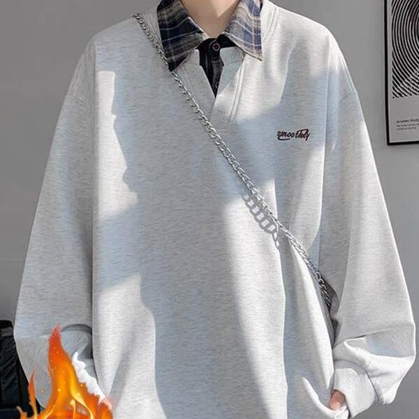 

Мужская толстовка-поло с искусственной многослойностью - Модный свободный крой, бархатный осенне-зимний стиль M