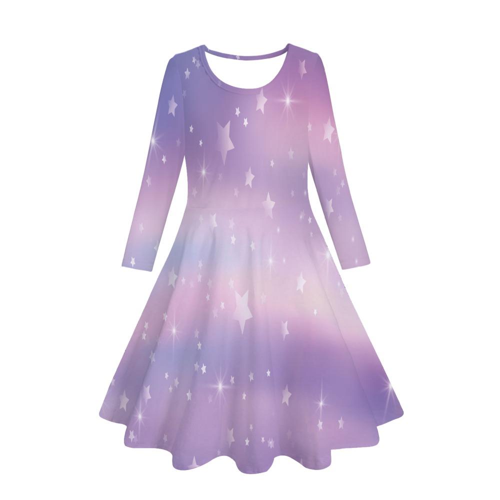 Girls' 3D Galaxy Dress Long Sleeve Summer Spring Vacation Daily Holiday Princess Beautiful Sweet Kids 4-12 Years Casual Dress A Line Dress