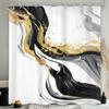 Black White Gold Marble Shower Curtain Abstract Modern Luxury Ink Texture Minimalist Gray Ombre Aesthetic Fluid Fabric Toilet
