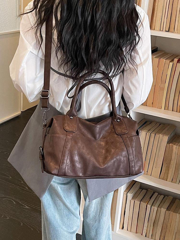 Women's Luxury Soft Leather Boston Bag - Large Capacity, High Texture, Versatile Handheld & Crossbody for Commuting