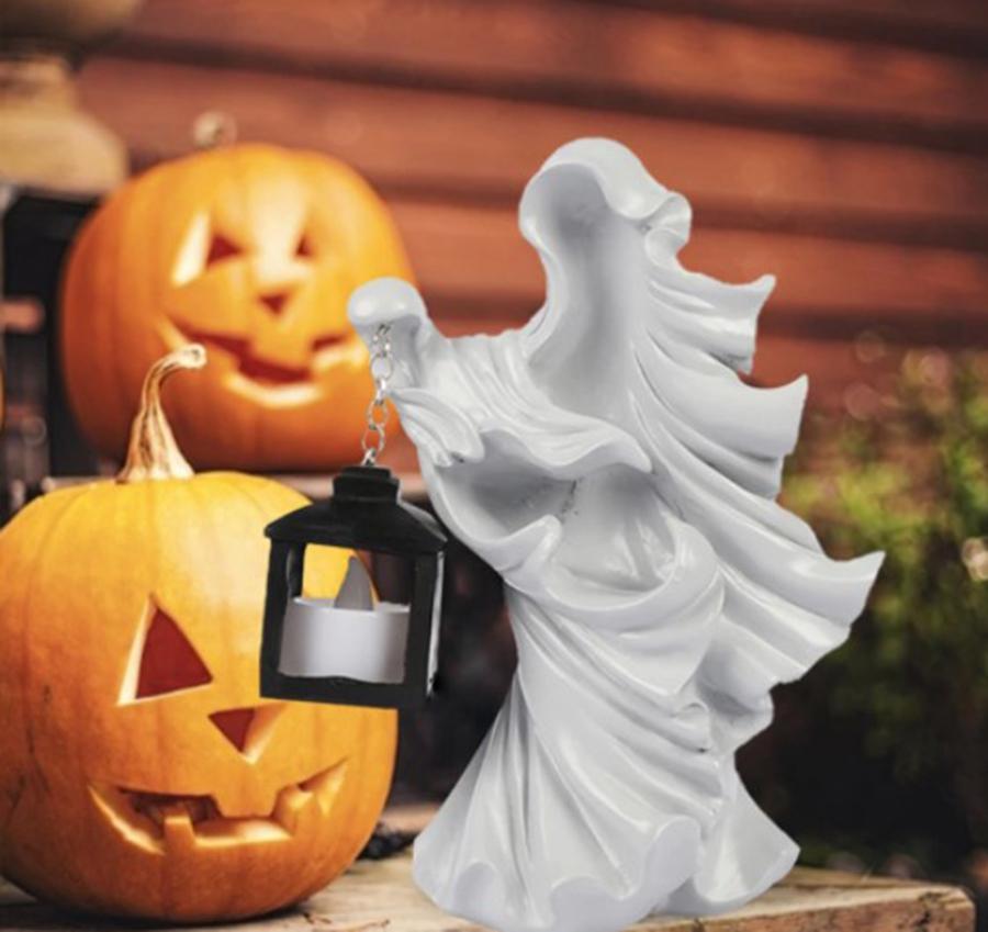 7.87" Resin Ghost W/ Lantern Ghost Statue Garden Yard Decoration