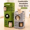 Japanese Style 2 Floors/3 Floors Cat House All-in-one Cylindrical Cat Bed Green with Holes Cat Condo Pet House