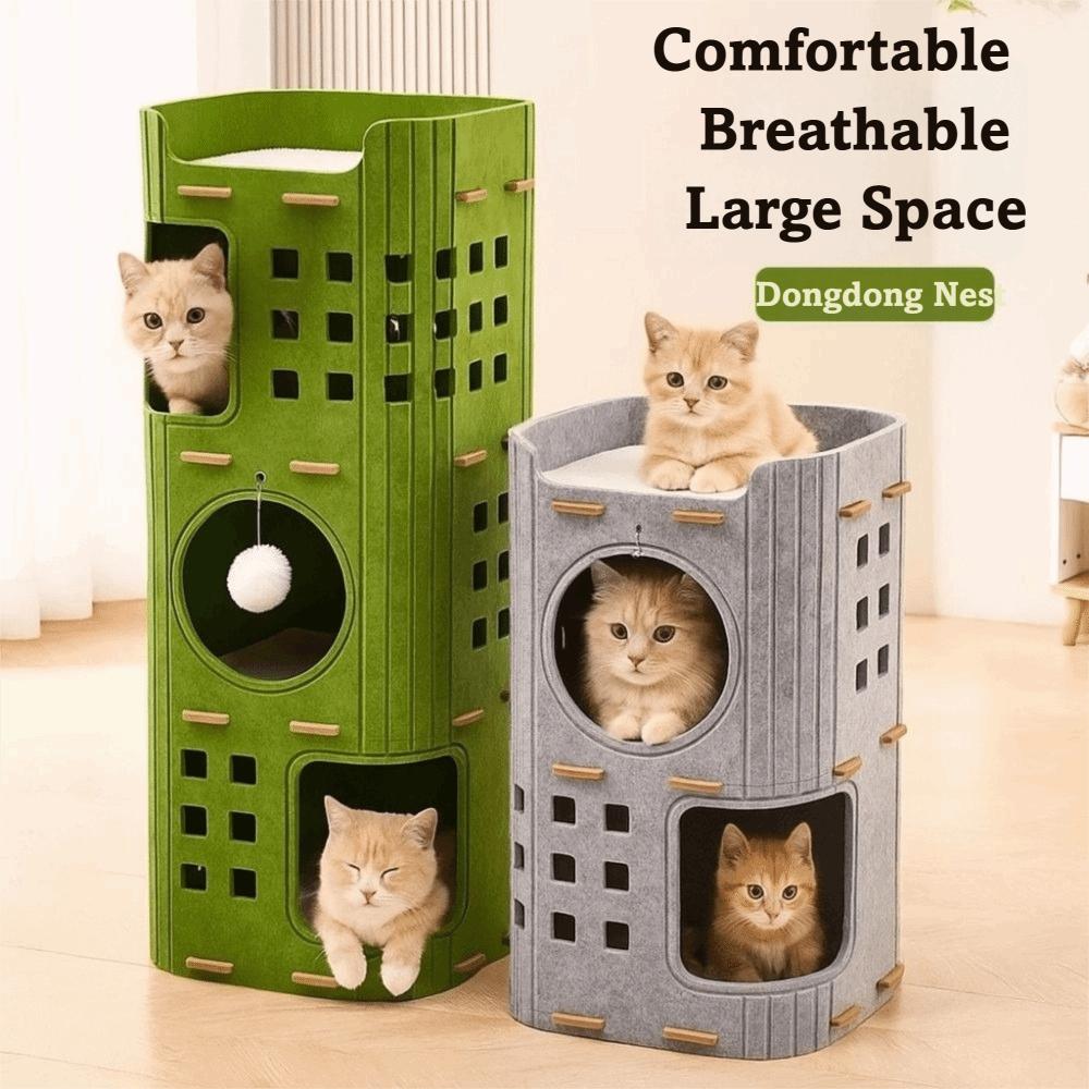 Japanese Style 2 Floors/3 Floors Cat House All-in-one Cylindrical Cat Bed Green with Holes Cat Condo Pet House
