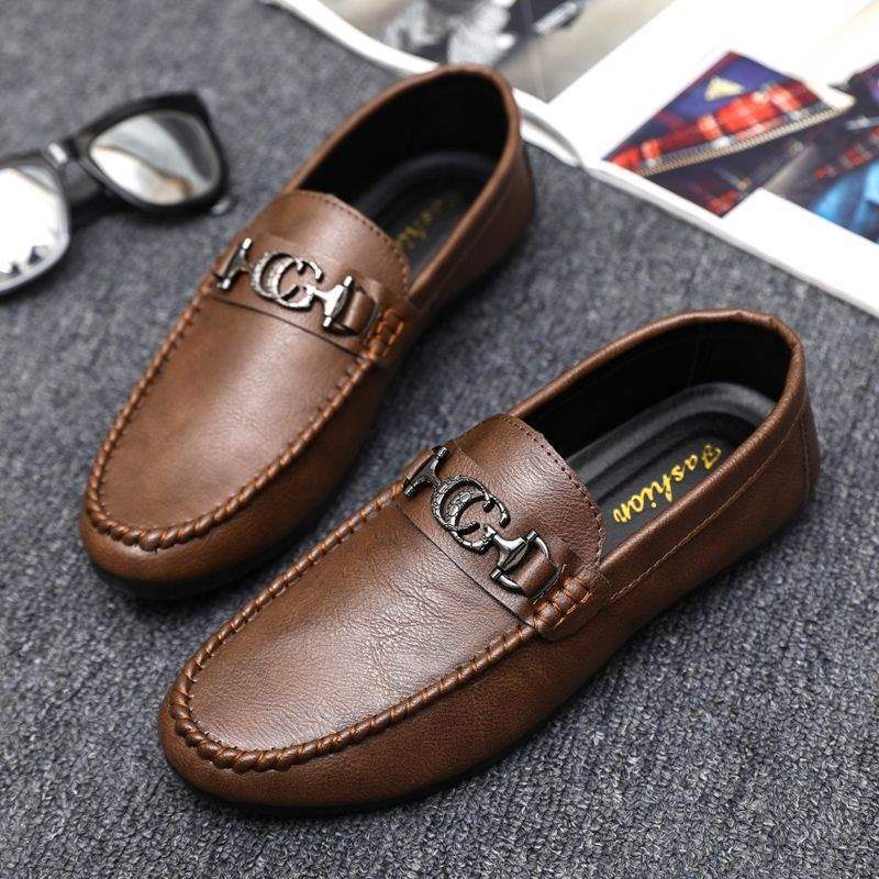 Dress Trend Autumn Lightweight Men's Loafers Doudou Shoes Simple Korean Version Non-slip Men's Shoes Small Leather Shoes Thick-soled Breathable