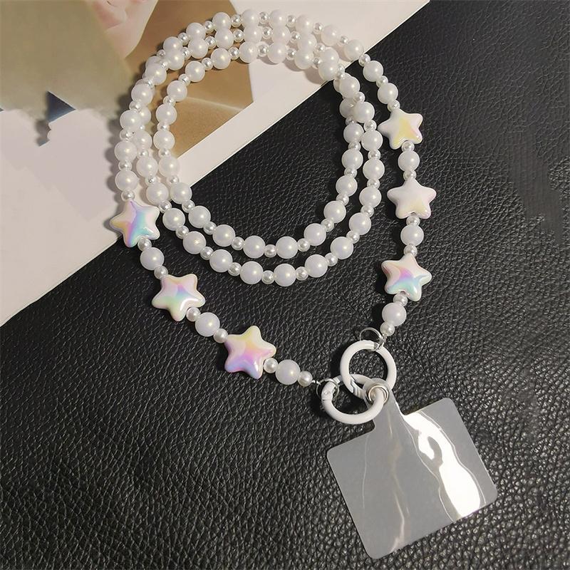 Korea Laser Star Cute Bead Oblique Span Chain Phone Bracelet Strap Charm Chain Knot Cellphone Lanyard Keychain Bag Long Lanyard