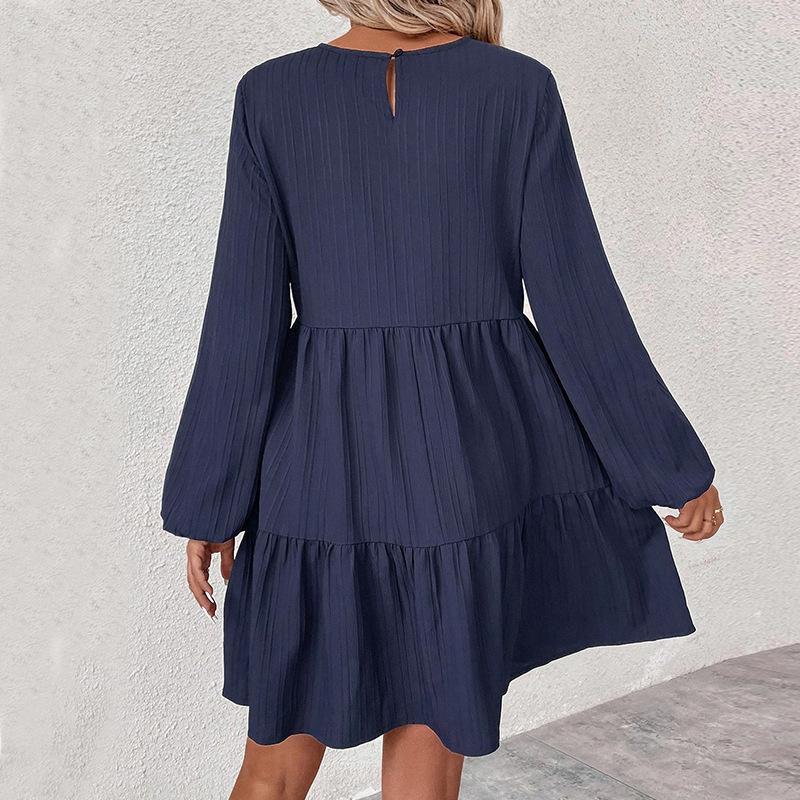 Autumn Simple and Fashionable New Long-sleeved Pure Round Neck Flowing Loose Dress