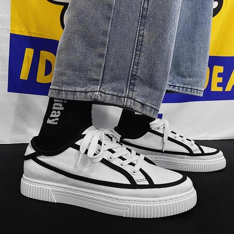 2024Men's Shoes Korean Version Canvas Shoe Student Casual Shoes Breathable Board Shoes for Men Lace Up Flats Zapatillas Hombre