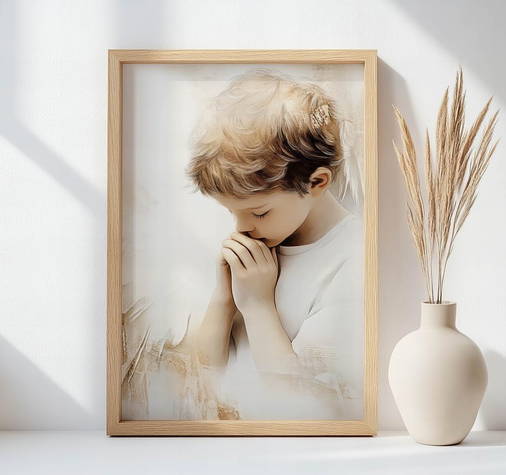 Plakat Modlący Się Aniołek Plakat Modlący Się Aniołek, 40X50 Cm, Rama Aluminiowa Złota, Papier Matowy 230 Gsm