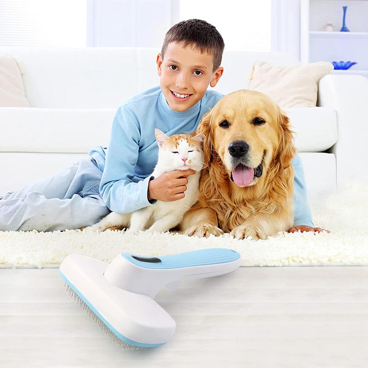 1 Piece Hair Remover Dog Brush Cat Brush Pet Brush Clean Pet Hair From The Brush With One Button синий