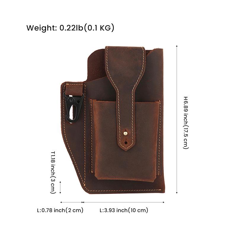 Men's Vintage Genuine Leather Phone Bag - Vertical Style, Durable Crazy Horse Leather, Belt Waist Bag for Work Use